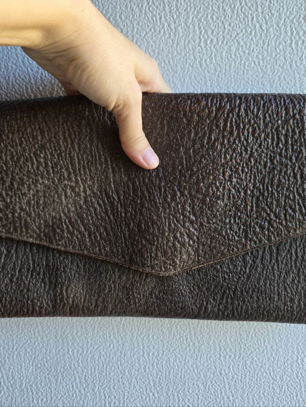 Vintage Western Rugged Clutch Men's Brown Leather Envelope Clutch Coin Pouch 90s